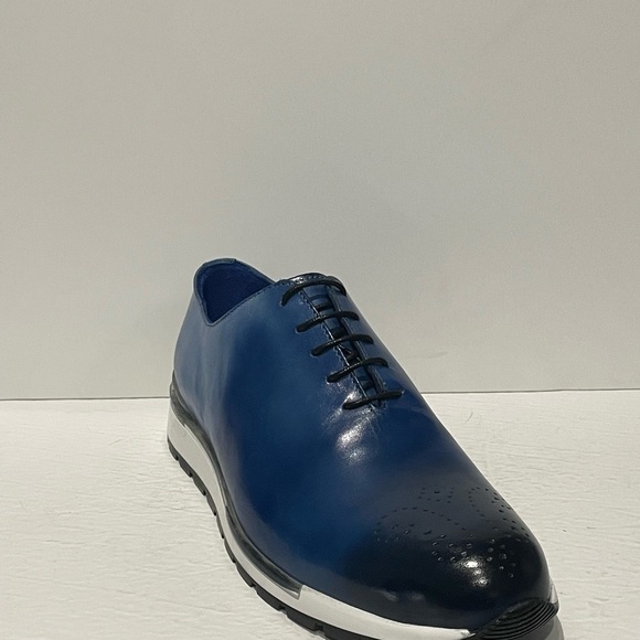 Emilio Franco shoes sneakers casual blue Italian leather Oxford - Picture 2 of 7